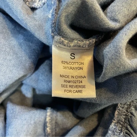 #0246 Hester & Orchard Denim Blue Ruffled Relaxed Blouse w/ Tassels-S - Picture 7 of 8